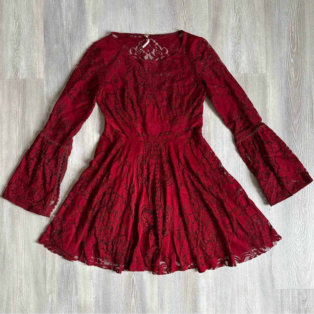 Free People Burgundy Lace Mini Dress